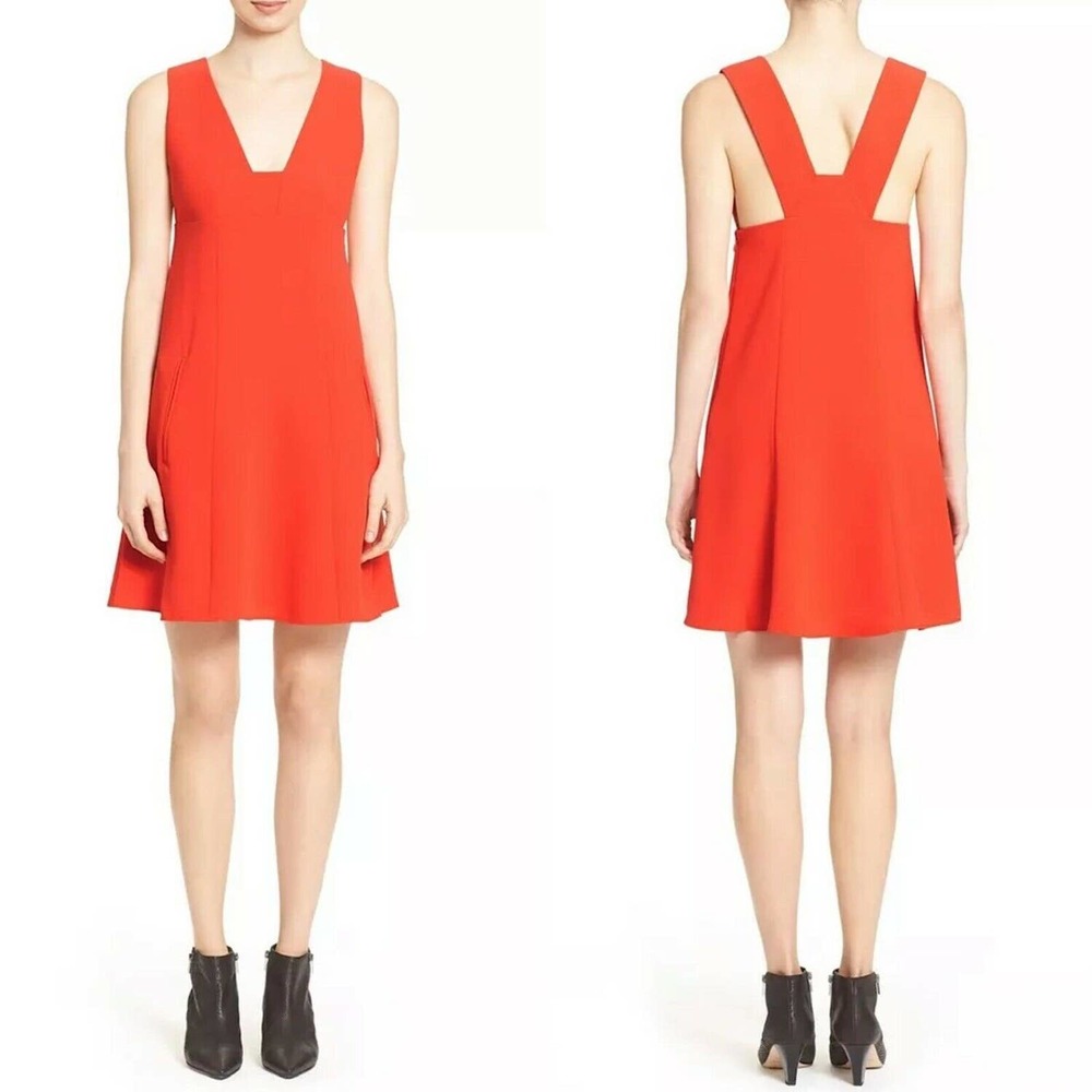 T BY ALEXANDER WANG Womens Red Matte Crepe Plunge A Line Dress Sz S Pockets - Picture 1 of 6